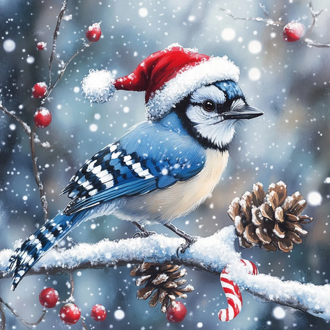 蓝松鸦戴圣诞帽