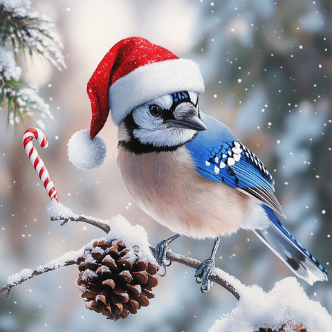 蓝松鸦戴圣诞帽