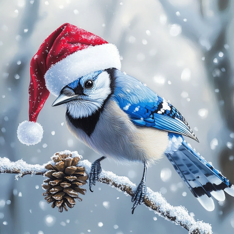 蓝松鸦戴圣诞帽
