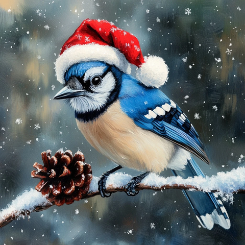 蓝松鸦戴圣诞帽