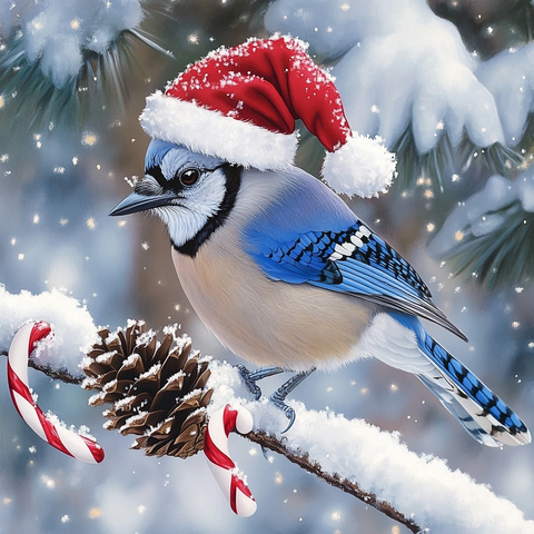 蓝松鸦戴圣诞帽