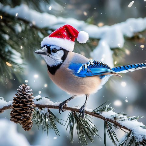 蓝松鸦戴圣诞帽