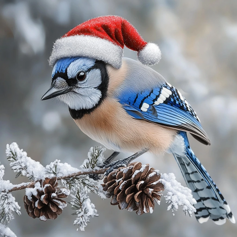 蓝松鸦戴圣诞帽