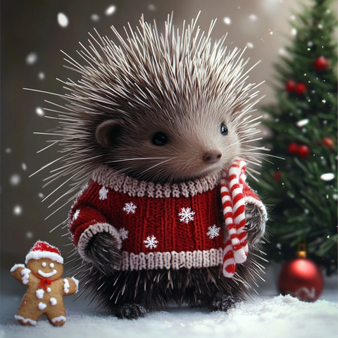穿圣诞毛衣的北美豪猪