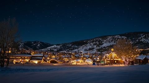 圣诞灯照亮雪山村
