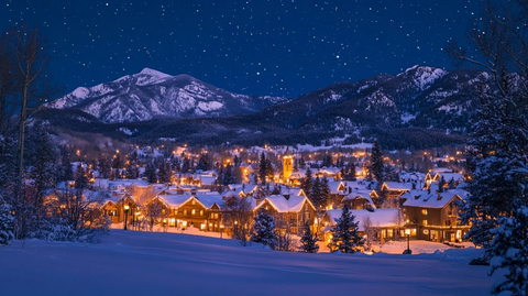 圣诞灯照亮雪山村