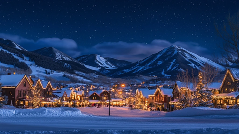 圣诞灯照亮雪山村