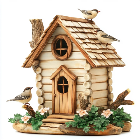 木制鸟屋与小鸟