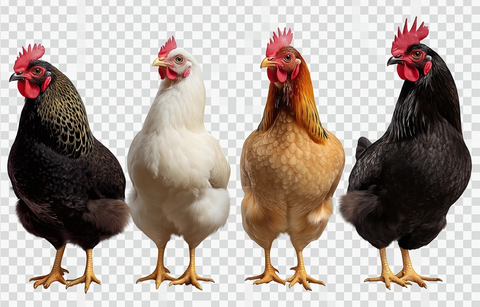 四只透明背景的鸡