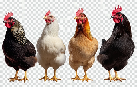 四只透明背景的鸡