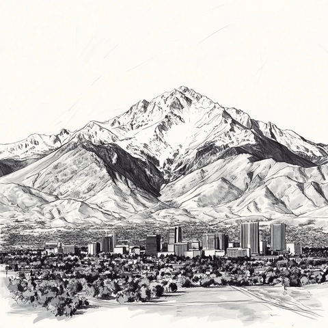 雪山下的城市素描