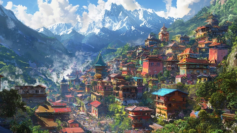 山谷中的多彩村落