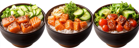 夏威夷鱼饭碗配三文鱼和蔬菜