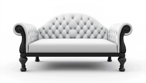 白色皮革床与灰色缎面