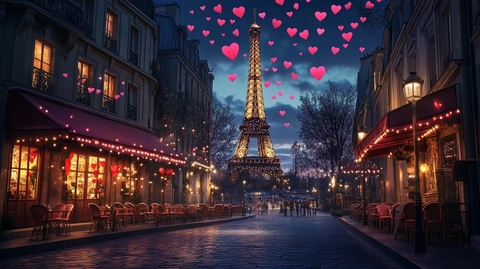 埃菲尔铁塔夜景与心形装饰