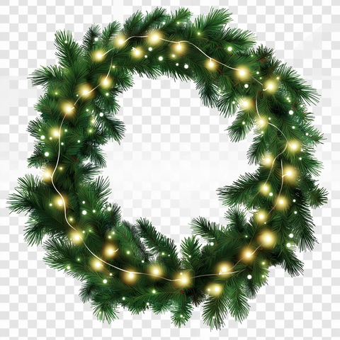 冷杉花环白灯透明背景