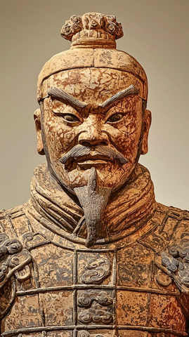古代武士的威严兵马俑头部特写