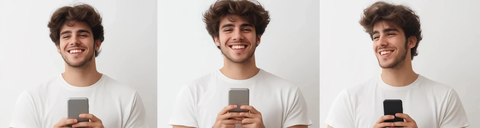 男子持手机微笑三姿态