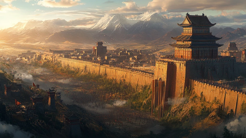 古风城池夕阳图