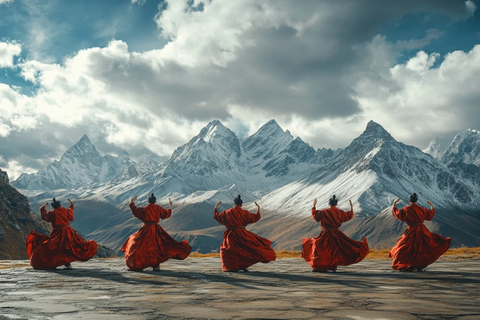 红衣舞者雪山前