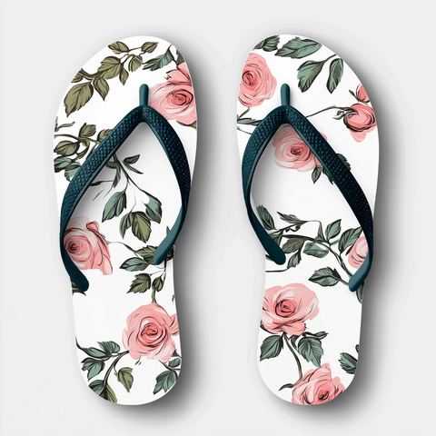 白色人字拖玫瑰花纹
