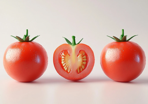 新鲜红番茄与切开的番茄