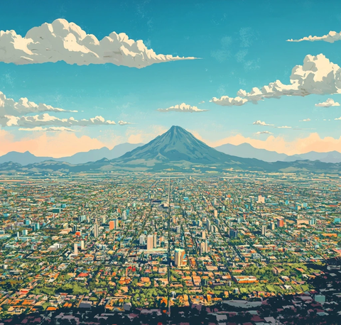 城市与火山景观