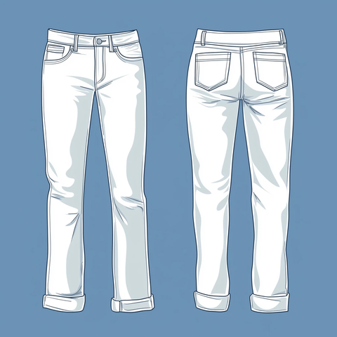 白色牛仔裤前后视图