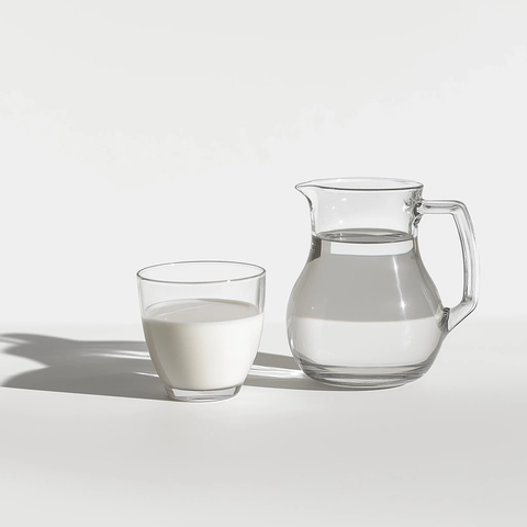 玻璃杯与陶罐牛奶