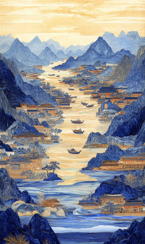 古风山水村落图