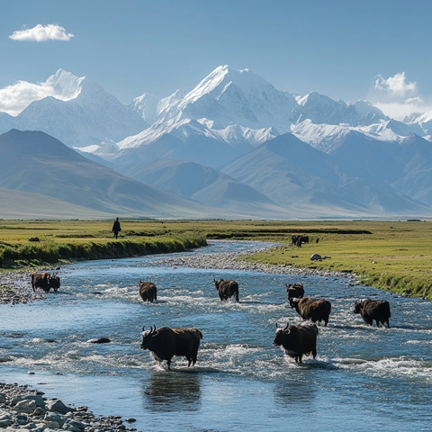 牧牛雪山河景