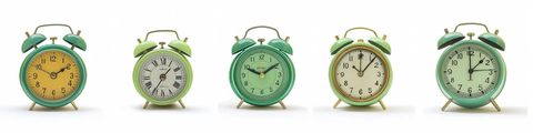 绿色闹钟显示不同时间