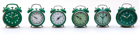 绿色闹钟显示不同时间