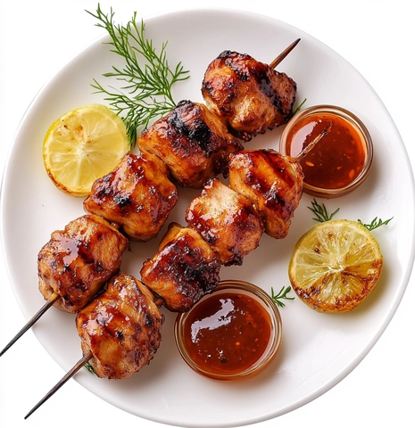亚洲风味鸡肉串配酱