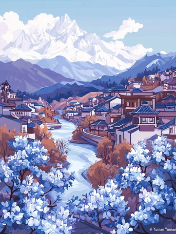 雪山蓝花小镇