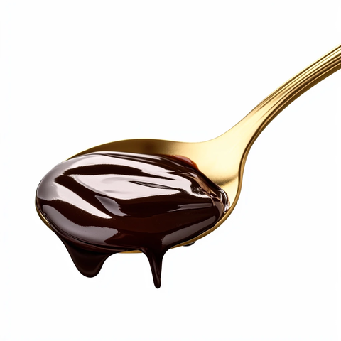 金色勺子上的巧克力酱