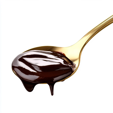 金色勺子上的巧克力酱