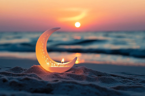 海滩新月蜡烛日落