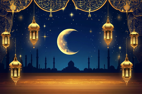 伊斯兰灯笼与月亮星空背景