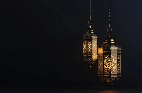 伊斯兰灯笼背景的斋月和开斋节问候