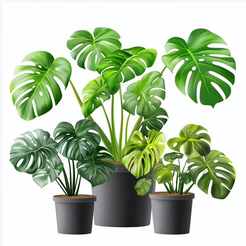 四盆龟背竹植物