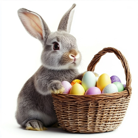 灰白兔子与彩蛋篮
