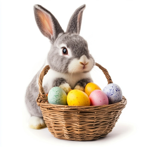 灰白兔子与彩蛋篮