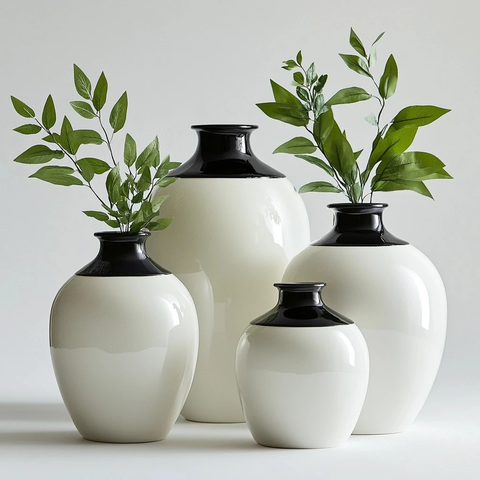 白色花瓶与绿色植物