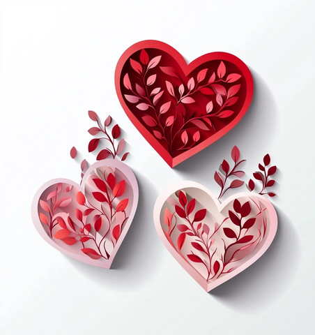 纸剪心形树叶图案