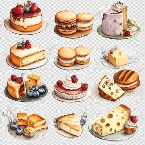 水彩风格糕点集合
