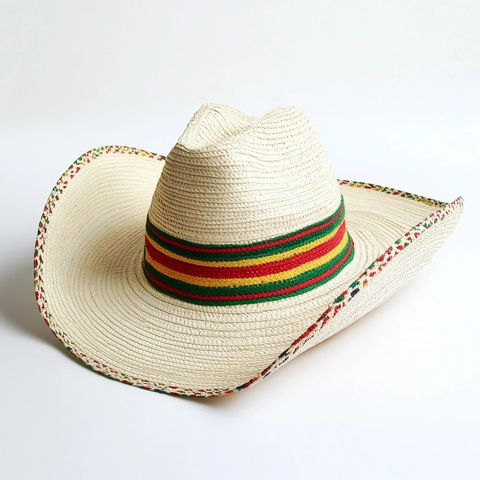 条纹刺绣草帽