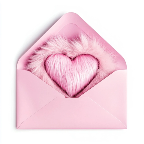 粉色信封心形毛绒