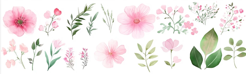 水彩粉色花卉元素