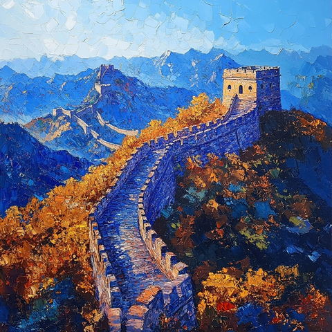 油画质感的长城秋景